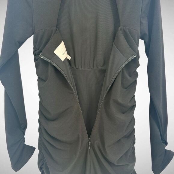 Cinq a Sept Amar Black Open Back Ruched Cross Over Stretch Mini Dress Size 2 - Picture 6 of 10